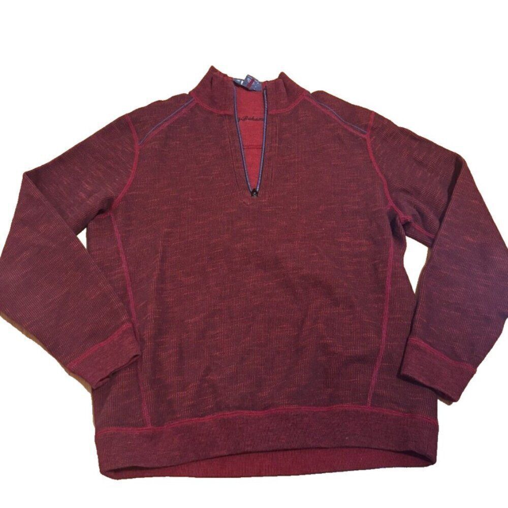 Tommy Bahama Men’s Reversible Flipshore Half Zip Sweater Sz M - Burgundy - Picture 2 of 7